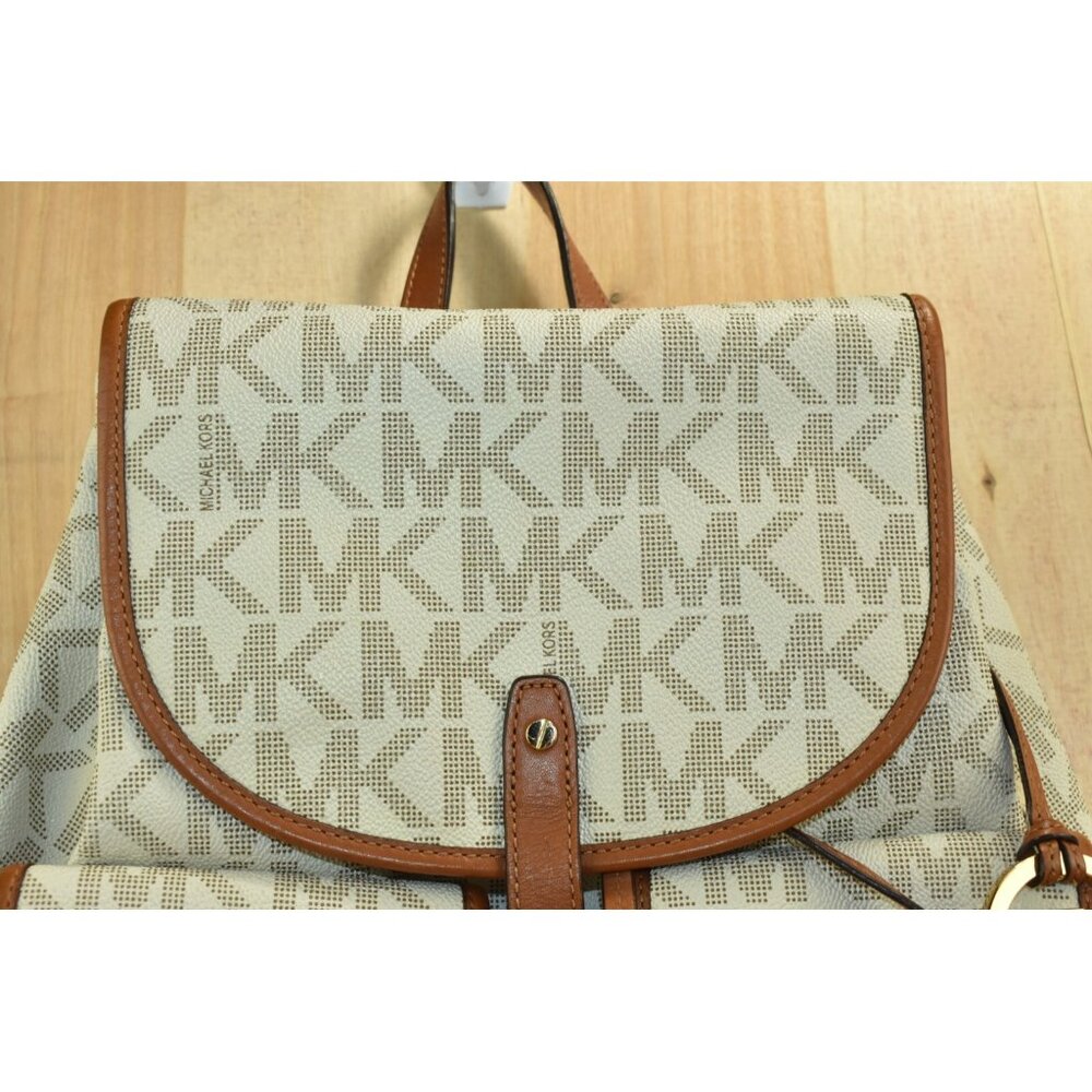 Michael Michael Kors Monogram Drawstrings Backpack Beige/Brown Bag Vintage - Picture 2 of 16